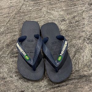 Havaianas Navy Blue Flip Flops with Brazil Flag Strap Detail